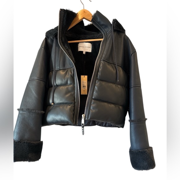 REBECCA MINKOFF VEGAN LEATHER CROP JACKET - Picture 1 of 10